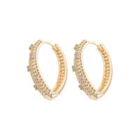 Boucles d'oreilles en laiton zircon cubique pavent, Placage de couleur d'or, pavé de micro zircon & pour femme, 30mm, Vendu par paire