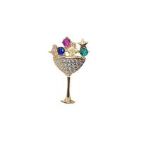 Cubic Zirconia Brooch, Brass, Cup, gold color plated, micro pave cubic zirconia & for woman, nickel, lead & cadmium free, 16x25mm, 10PCs/Lot, Sold By Lot
