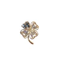 Cubic Zirconia Brooch Brass Four Leaf Clover gold color plated micro pave cubic zirconia & for woman & hollow nickel lead & cadmium free Sold By Lot