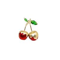 Enamel Brooch Brass Cherry gold color plated micro pave cubic zirconia & for woman nickel lead & cadmium free Sold By Lot