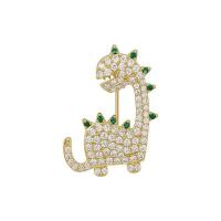Cubic Zirconia Brooch Brass Dinosaur gold color plated micro pave cubic zirconia & for woman nickel lead & cadmium free Sold By Lot