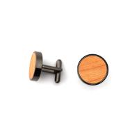 Cufflinks Wood with Brass Round plumbum black color plated Unisex Sold By Lot