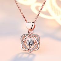 Cubic Zircon Micro Pave Brass Necklace Heart plated box chain & micro pave cubic zirconia & for woman & hollow nickel lead & cadmium free Length Approx 17.7  Sold By PC