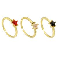 Cubic Zircon Brass Finger Ring, Star, high quality gold color plated, Adjustable & micro pave cubic zirconia & for woman, more colors for choice, 6.50x6mm, US Ring Size:6, Sold By PC