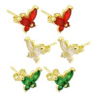 Cubic Zirconia Micro Pave Brass Earring, Butterfly, high quality gold color plated, micro pave cubic zirconia & for woman, more colors for choice, 10x8mm, Sold By Pair