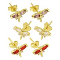 Cubic Zirconia Micro Pave Brass Earring, Butterfly, high quality gold color plated, micro pave cubic zirconia & for woman, more colors for choice, 11.50x8mm, Sold By Pair