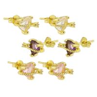 Cubic Zirconia Micro Pave Brass Earring, high quality gold color plated, micro pave cubic zirconia & for woman, more colors for choice, 10x7mm, Sold By Pair