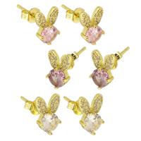 Cubic Zirconia Micro Pave Brass Earring, Rabbit, high quality gold color plated, micro pave cubic zirconia & for woman, more colors for choice, 7x10mm, Sold By Pair