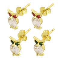 Cubic Zirconia Micro Pave Brass Earring, Owl, high quality gold color plated, micro pave cubic zirconia & for woman, more colors for choice, 6x10mm, Sold By Pair