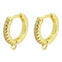 Brass Huggie Hoop Earring Finding, high quality gold color plated, micro pave cubic zirconia, 13x13x2mm, Hole:Approx 1mm, Sold By Pair