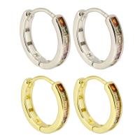 Brass Huggie Hoop Earring, Donut, high quality plated, micro pave cubic zirconia & for woman, more colors for choice, 3x15x16mm, Sold By Pair
