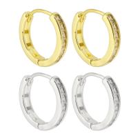 Brass Huggie Hoop Earring, Donut, high quality plated, micro pave cubic zirconia & for woman, more colors for choice, 3x15x15.50mm, Sold By Pair