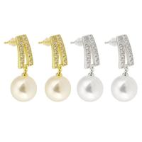 Befestiger Zirkonia Messing Ohrring, mit Kunststoff Perlen, hochwertige plattiert und nie verblassen, Micro pave Zirkonia & für Frau, keine, 29mm, verkauft von Paar