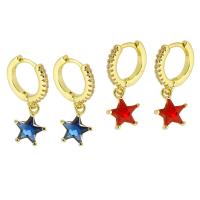 Huggie Hoop Drop Earring Brass Star high quality gold color plated micro pave cubic zirconia & for woman 23mm Sold By Pair