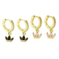 Huggie Hoop Drop ørering, Messing, Crown, høj kvalitet guldfarve belagt, Micro Pave cubic zirconia & for kvinde, flere farver til valg, 20mm, Solgt af par