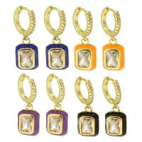 Huggie Hoop Drop ørering, Messing, høj kvalitet guldfarve belagt, Micro Pave cubic zirconia & for kvinde & emalje, flere farver til valg, 26mm, Solgt af par
