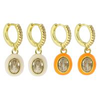 Huggie Hoop Drop ørering, Messing, høj kvalitet guldfarve belagt, Micro Pave cubic zirconia & for kvinde & emalje, flere farver til valg, 25mm, Solgt af par
