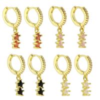Huggie Hoop Drop Earring Brass high quality gold color plated micro pave cubic zirconia & for woman 23mm Sold By Pair