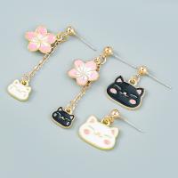 Zinc Alloy Drop Earrings Cat gold color plated fashion jewelry & for woman & enamel Sold By Pair