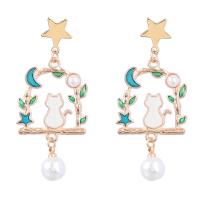 Zinc Alloy Drop Earrings with ABS Plastic Pearl gold color plated fashion jewelry & for woman & enamel multi-colored Sold By Pair