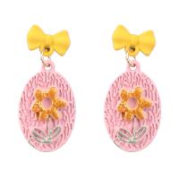Zinc Alloy Drop Earrings painted fashion jewelry & with flower pattern & for woman & enamel multi-colored Sold By Pair