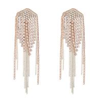 Fashion Fringe Earrings, Tibetan Style, fashion jewelry & for woman & with rhinestone, golden, 82x24mm, Sold By Pair
