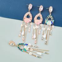 Fashion Fringe Earrings Zinc Alloy with Resin fashion jewelry & for woman & with rhinestone Sold By Pair