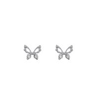 Tibetan Style Stud Earring, Butterfly, high quality plated, fashion jewelry & for woman & with rhinestone, silver color, 17x18mm, Sold By Pair