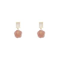 Boucle d'oreille résine, bijoux de mode & pavé de micro zircon & pour femme, Lt rose, 43x25mm, Vendu par paire