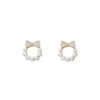 Tibetan Style Stud Earring, with ABS Plastic Pearl, high quality plated, fashion jewelry & for woman & enamel, golden, 13x15mm, Sold By Pair