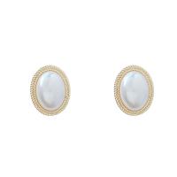 Zinc Alloy Stud Earring with ABS Plastic Pearl real gold plated fashion jewelry & for woman golden Sold By Pair
