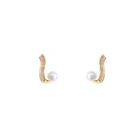Cubic Zirconia Micro Pave Brass Earring, real gold plated, fashion jewelry & micro pave cubic zirconia & for woman, golden, 22x12mm, Sold By Pair