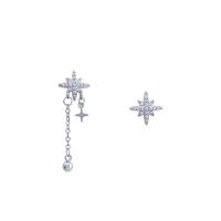 Asymmetric Earrings Brass platinum plated fashion jewelry & micro pave cubic zirconia & for woman silver color Sold By Pair