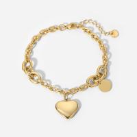 Stainless Steel Jewelry Bracelet 304 Stainless Steel with 37mm extender chain Heart Vacuum Ion Plating for woman golden 15.84mm Length Approx 170 mm Sold By PC