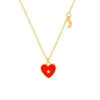 Titanstahl Halskette, mit Verlängerungskettchen von 5cm, Herz, für Frau & Emaille & mit Strass, goldfarben, 11x11mm, Länge:ca. 40 cm, verkauft von PC