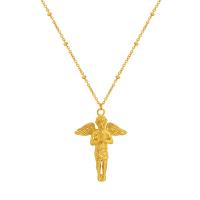 Titanstahl Halskette, mit Verlängerungskettchen von 5cm, Engel, unisex, goldfarben, 11x33mm, Länge:ca. 40 cm, verkauft von PC