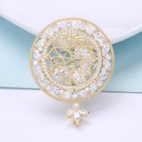 Cubic Zirconia Brooch Brass Flat Round real gold plated fashion jewelry & micro pave cubic zirconia & for woman golden nickel lead & cadmium free Sold By PC