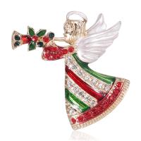 Christmas Brooches, Tibetan Style, Angel, gold color plated, fashion jewelry & for woman & enamel & with rhinestone, multi-colored, nickel, lead & cadmium free, 47x41mm, Sold By PC
