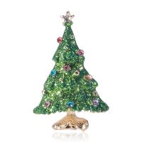 Broches de Noël, alliage de zinc, arbre de noël, Placage de couleur d'or, bijoux de mode & pour femme & émail & avec strass, plus de couleurs à choisir, protéger l'environnement, sans nickel, plomb et cadmium, 33x53mm, Vendu par PC