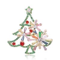 Christmas Brooches Brass Christmas Tree real gold plated fashion jewelry & Unisex & micro pave cubic zirconia nickel lead & cadmium free Sold By PC