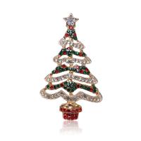 Christmas Brooches, Tibetan Style, Christmas Tree, gold color plated, fashion jewelry & for woman & with rhinestone, mixed colors, nickel, lead & cadmium free, 31x55mm, Sold By PC