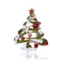 Christmas Brooches, Tibetan Style, Christmas Tree, gold color plated, fashion jewelry & for woman & enamel & with rhinestone, more colors for choice, nickel, lead & cadmium free, 36x47mm, Sold By PC