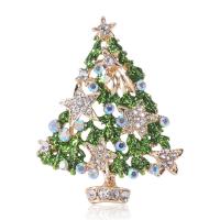 Christmas Brooches, Tibetan Style, Christmas Tree, gold color plated, fashion jewelry & for woman & enamel & with rhinestone, green, nickel, lead & cadmium free, 41x53mm, Sold By PC