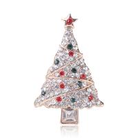 Christmas Brooches Zinc Alloy Christmas Tree gold color plated fashion jewelry & Unisex & with rhinestone nickel lead & cadmium free Sold By PC