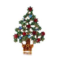 Christmas Brooches Zinc Alloy Christmas Tree gold color plated fashion jewelry & Unisex & enamel & with rhinestone green nickel lead & cadmium free Sold By PC