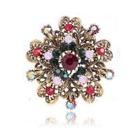 Christmas Brooches Zinc Alloy Flower gold color plated fashion jewelry & for woman & with rhinestone mixed colors nickel lead & cadmium free Sold By PC