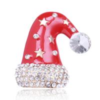 Christmas Brooches Zinc Alloy Christmas Hat gold color plated fashion jewelry & enamel & with rhinestone red nickel lead & cadmium free Sold By PC