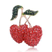 Rhinestone Brooch Zinc Alloy Cherry light gold color plated fashion jewelry & for woman & with rhinestone red nickel lead & cadmium free Sold By PC