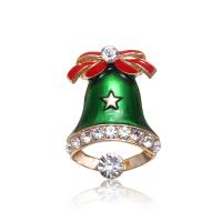 Christmas Brooches Zinc Alloy Christmas Bell gold color plated fashion jewelry & for woman & enamel & with rhinestone green nickel lead & cadmium free Sold By PC