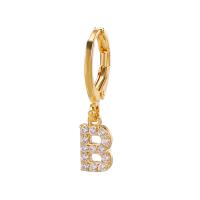 Cubic Zirconia Micro Pave Brass Earring Alphabet Letter gold color plated & micro pave cubic zirconia & for woman Sold By PC